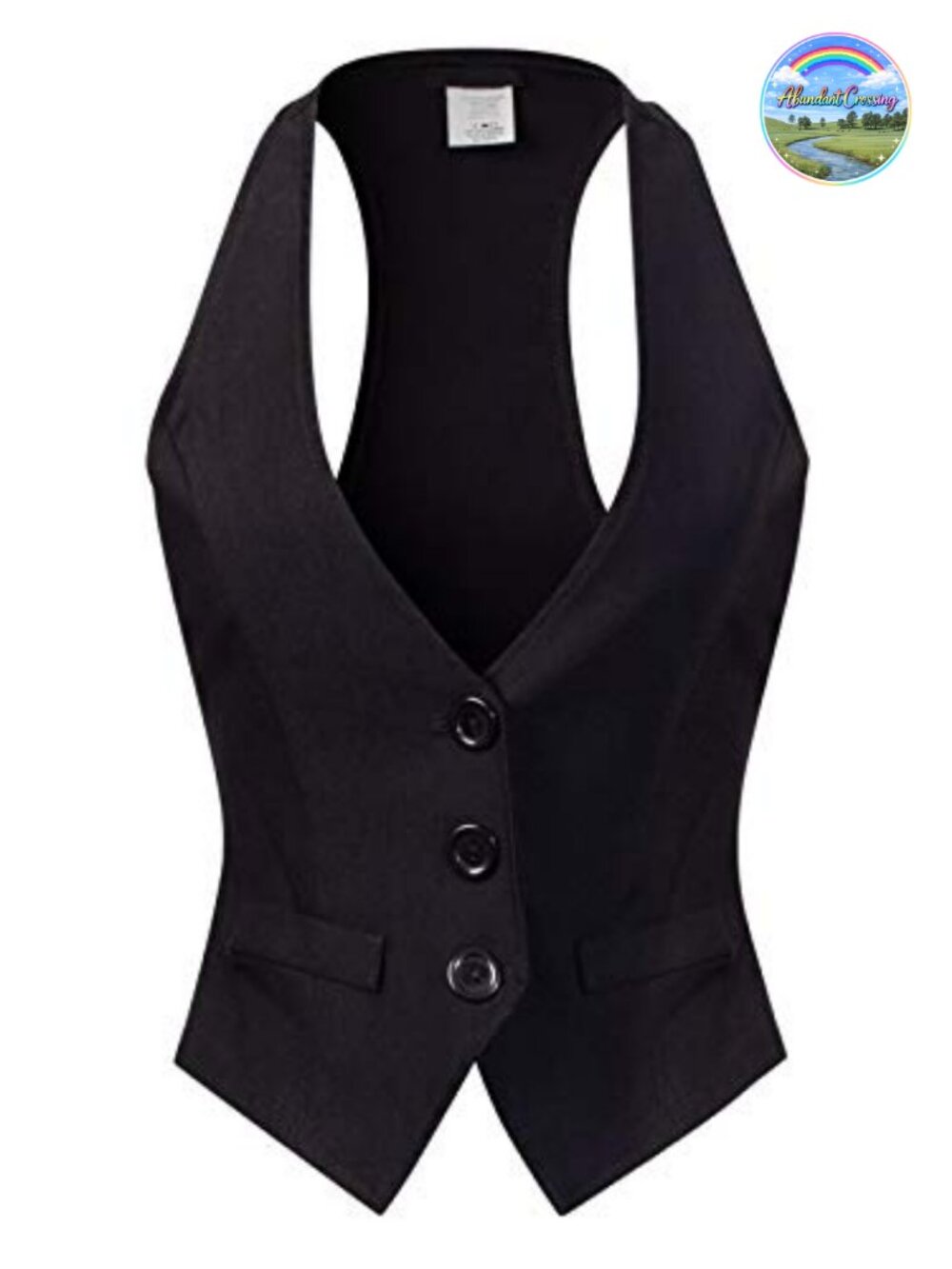 Women's Racerback Tuxedo Vest Stretch Woven Sleeveless V-Neck Button